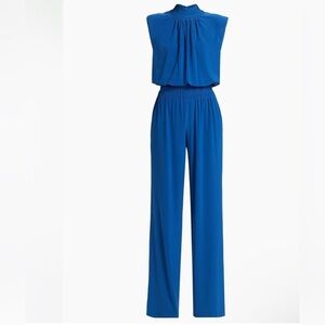 Ramy Brook royal Blue Dani mock neck smocked elastic waist Jumpsuit NWT LARGE
